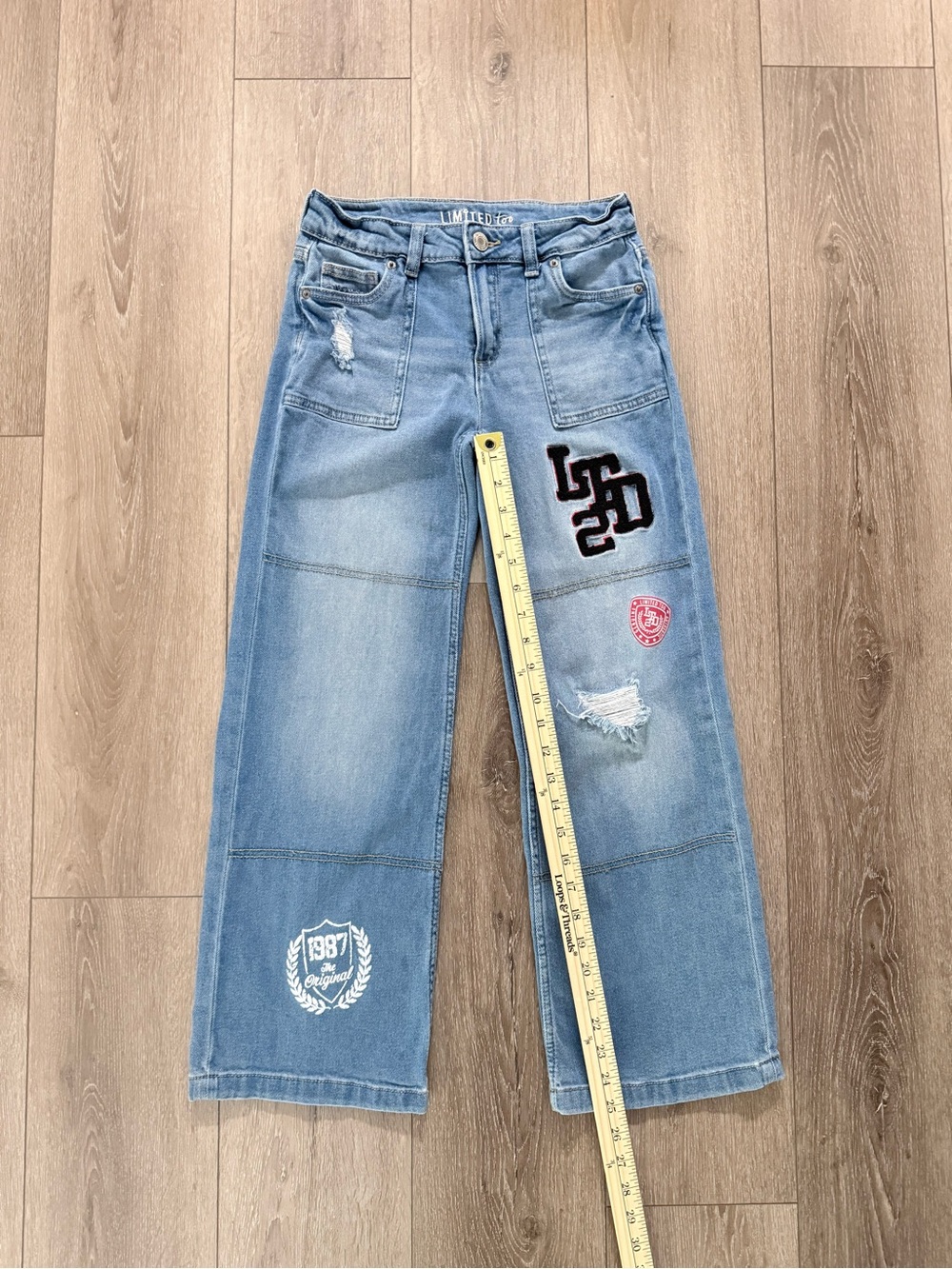 Limited Too Blue Wide-Leg Patch Jeans for girls - Picture 8 of 12